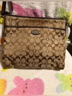 Coach Signature Khaki and Brown Crossbody Bag